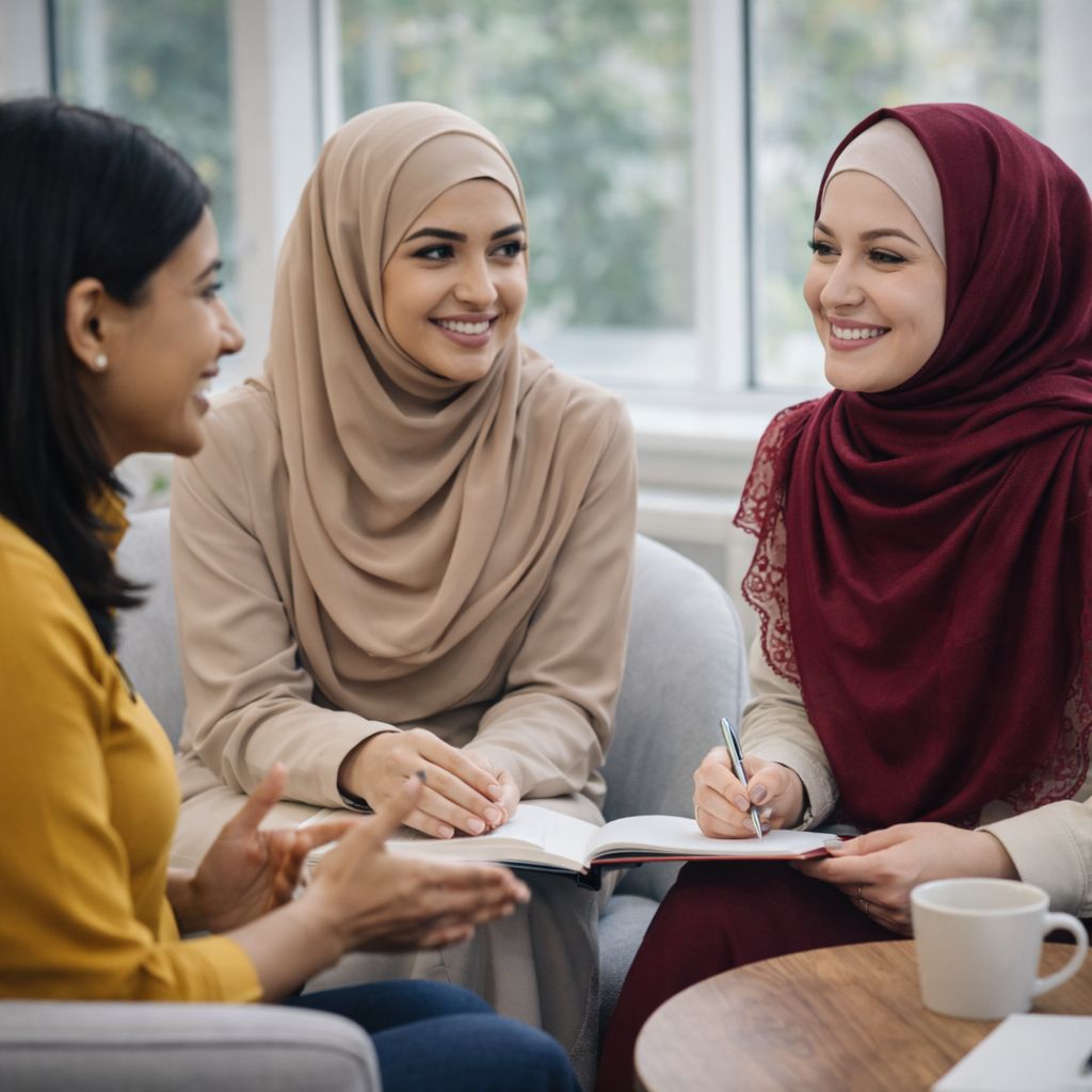 Researchers reviewing a report